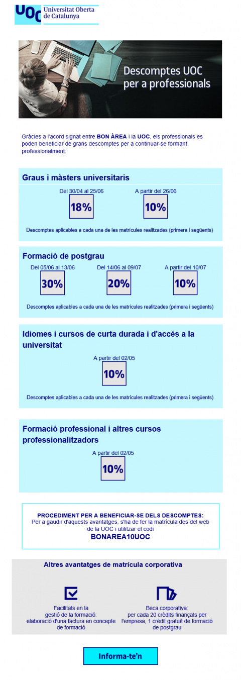 Nous descomptes UOC per a bonÀrea