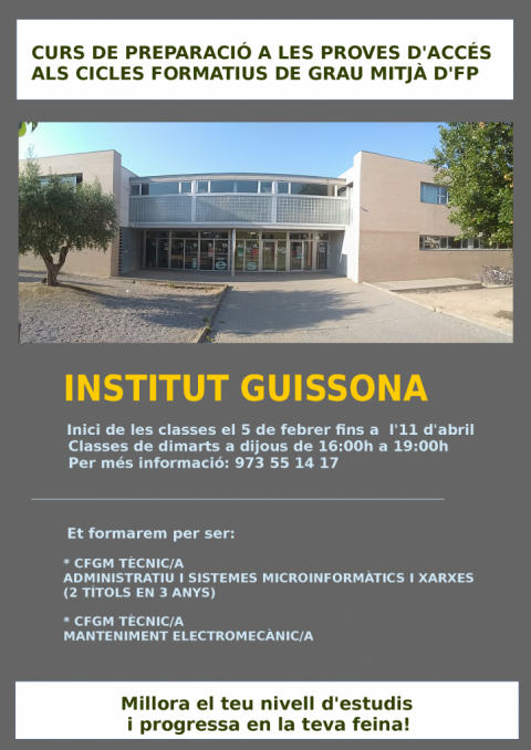 INSTITUT GUISSONA: Curs de preparació a les proves d’accés als cicles formatius de grau mitjà d’FP