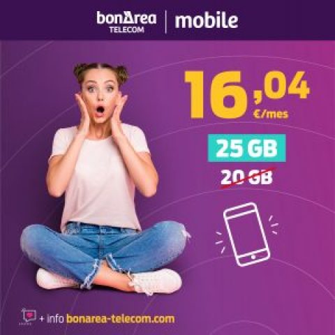 bonÀrea Telecom supera les 2.000 línies de mòbil i millora la tarifa de 16,04 €/mes, passant de 20 a 25 GB