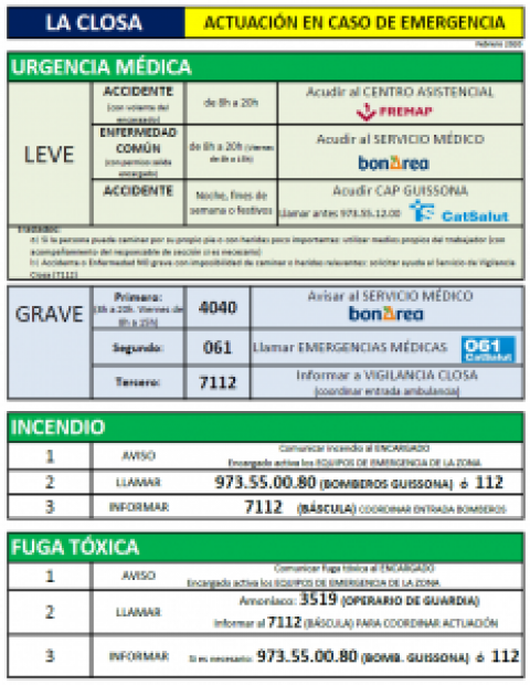 Urgencias Laborales bonÀrea (Teléfonos para emergencias médicas)