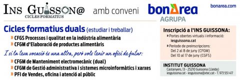 Inici de les preinscripcions a cicles formatius de l’Institut de Guissona amb conveni bonÀrea