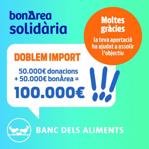 Finaliza la campaña de Redondeo Solidario a favor del Banco de Alimentos en la que los clientes de bonÀrea han recaudado 50.000 €