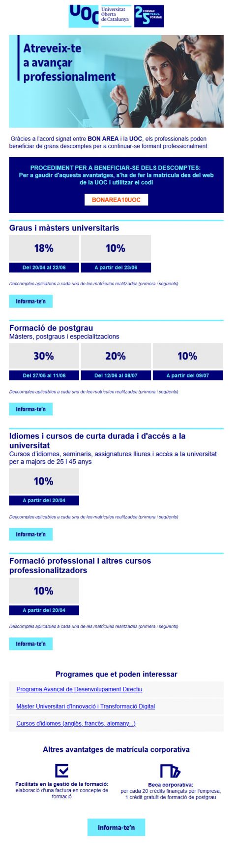 Descomptes UOC per a professionals de bonÀrea