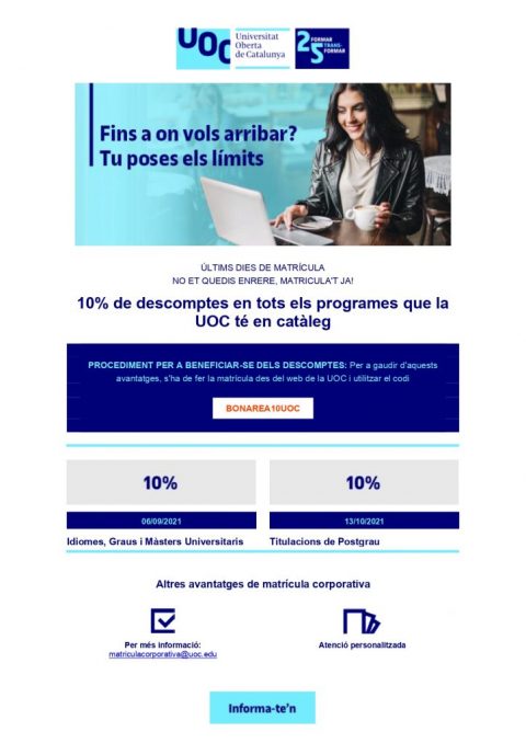 10% de descompte en tots els programes que la UOC té en catàleg