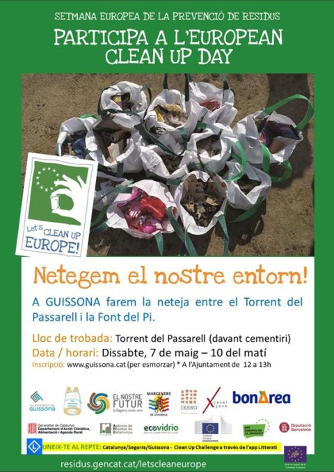 Aquest dissabte 7 de maig, participa a l’European Clean Up Day a Guissona!